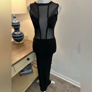 Fashion Nova Black Sheer Mesh Back Slit Gown - Size S